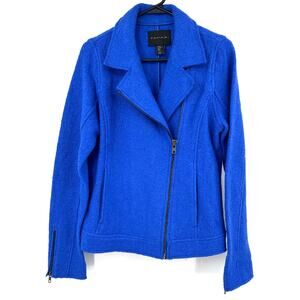 Tahari Size Medium Zip Up Jacket Moto Style‎ Blue Zipper Sleeve Wool Viscose